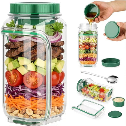 2Pcs Upgrade Salad Container Leakproof Salad Jar Meal Prep Salad Pod Side Opening