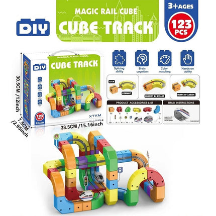 Flexible Rail Car Racing Track Set, Train Rail Cube Assembly Race Game Railway Building Kit