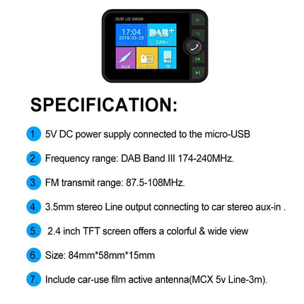 2.4" In-Car DAB/DAB+ Digital Radio Adapter LCD FM Transmitter USB