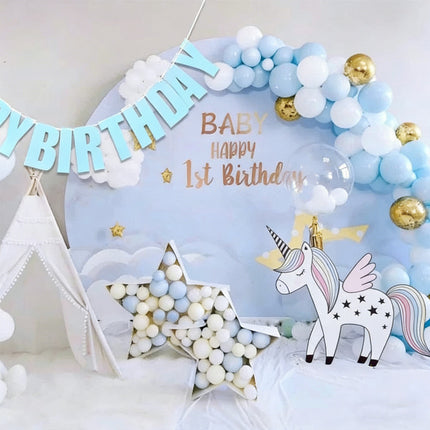 3 Pcs Happy Birthday Party Banner Flag Hanging Decoration Bunting Garland Blue Pink Clear