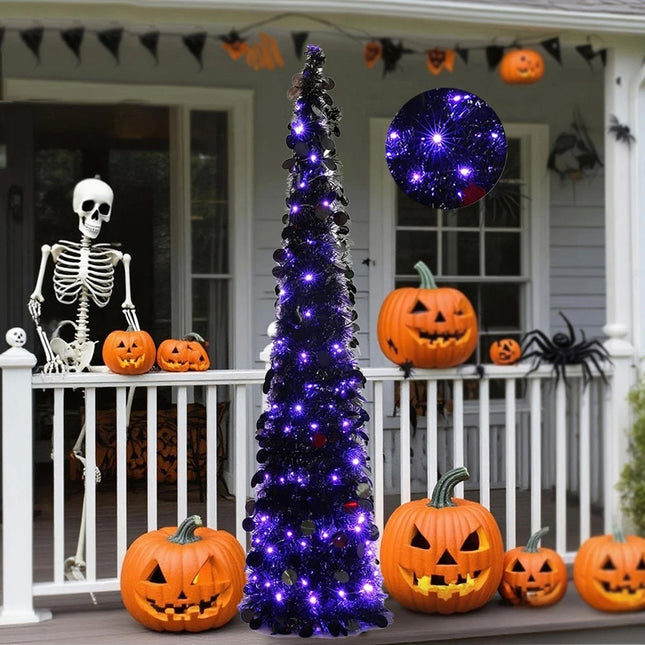 5ft Christmas Black Tree Xmas Home Decor With 100 Lights For Halloween Christmas