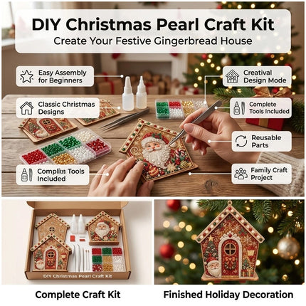 3D Wooden House Christmas Pearl Diamond Art Kit, Christmas Diamond Painting Kits