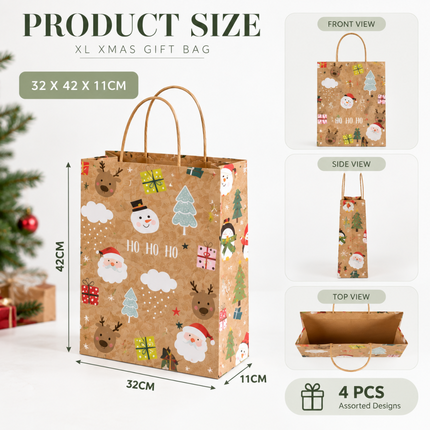 4X Christmas Paper Bag Cowhide Handbag XL XMAX Santa Gift Decorations