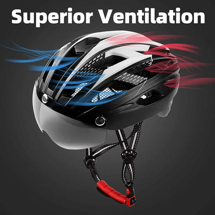 Bike Helmet for Men Women w/ Detachable Goggles Led Back Light Black and white