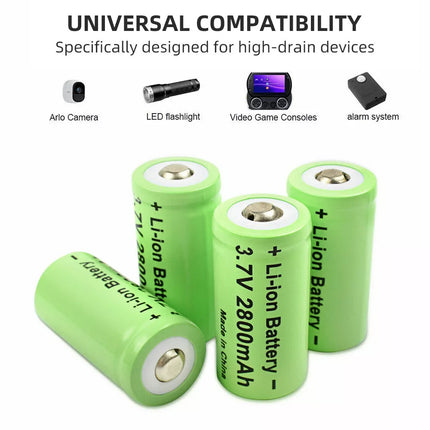 8x CR123 CR123A Rechargeable Battery + 4-Slot Charger 2800mAh For Arlo Camera