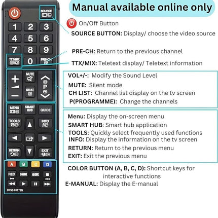 Samsung Replacement Smart TV Remote Control Controller LED BN59-01175N