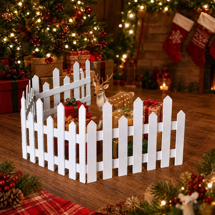160cm White Wooden Christmas Tree Fence 4-Section Picket Holiday Decor Indoor Outdoor