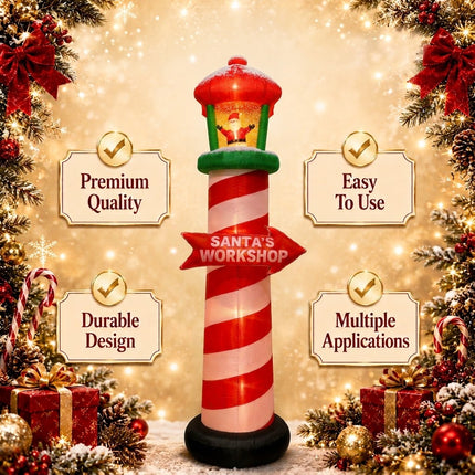 9FT Inflatable Santa's Workshop Lighthouse Snow Spray Christmas Blow Up Outdoor Decor