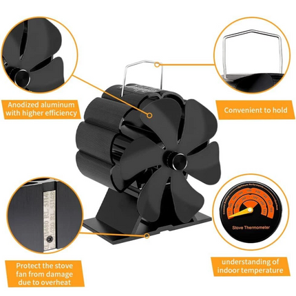 6 Blade Cocoon Fan For Wood Log Burner Stove Fireplace Quiet Low Noise Heat Fire