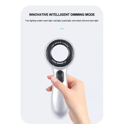 Handheld Rechargeable Magnifying Glass W/4-Color Led Light Read Loupe Magnifier