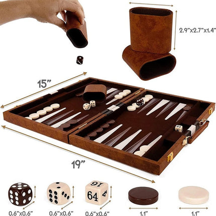 19" Premium Leather Backgammon Board Game Set for Adults Kids Classic Game Play