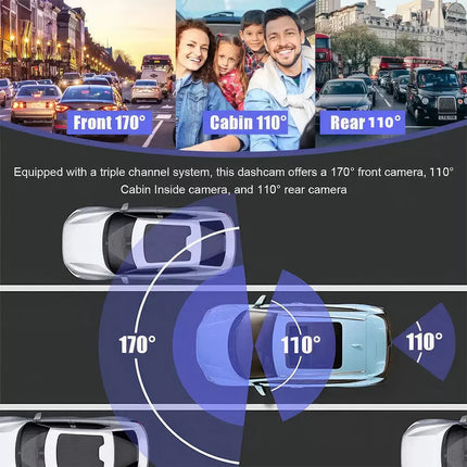 HD 1080P Dash Camera Front and Rear Inside Car DVR Dash Cam Video Recorder 3 Len