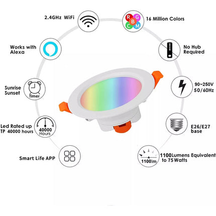 4X 10W Smart RGB CCT Bluetooth APP LED Downlight Dimmable For Google Home Alexa