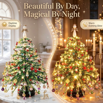 DIY Beaded Christmas Tree Kit Handmade Holiday Decor Colorful Beads Light-Up Xmas Tree Gift