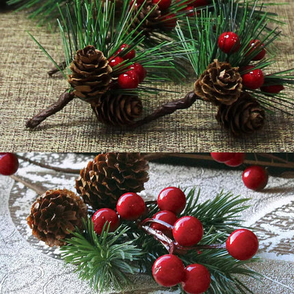 40Pc Artificial Christmas Berry Pine Branch Cone Holly Flower Pick XMAS Decor