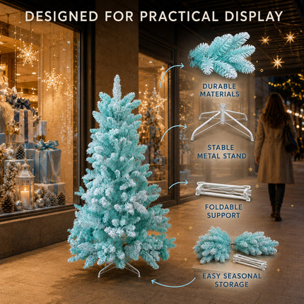 150cm Ice Blue Artificial Christmas Tree 160 LEDs Lighted Spruce Indoor Modern Decor PET
