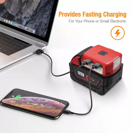 Dual USB Port Phone Charger Adapter Li-ion Battery For Milwaukee 18V/20V Battery