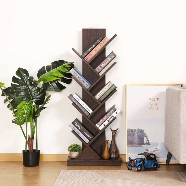 9-Tier Tree Bookshelf Bookcase Storage Rock For CDs Movies Books Shelves Table