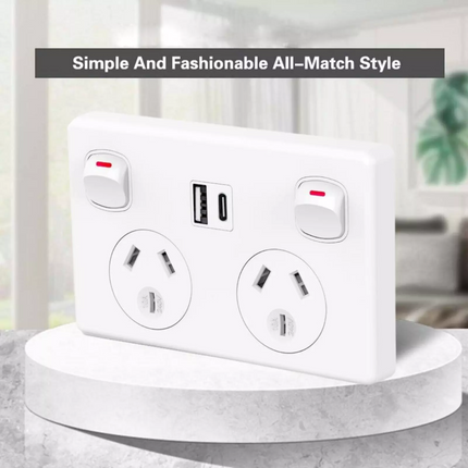 5X FAST Charge 3.6 amp Dual USB+Type-C Double Power Point GPO Wall Outlet Supply