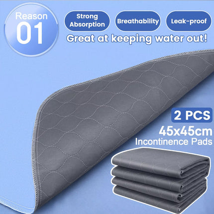2x Reusable Washable Underpad Incontinence Bed Wetting Pads Sheet Protector 45 x 45cm