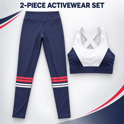 Womens 2 Piece Gym Set Sports Bra High Waist Yoga Leggings Navy Workout Outfit