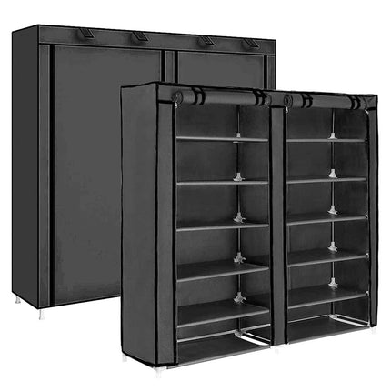 UP TO 36 Pairs Shoes Cabinet Storage Shoe Rack with Cover Portable Wardrobe Black