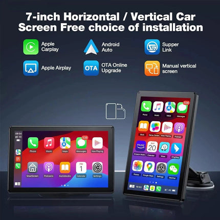 Portable 7"for Wireless Apple CarPlay Android Auto Touch Screen Car Radio Stereo