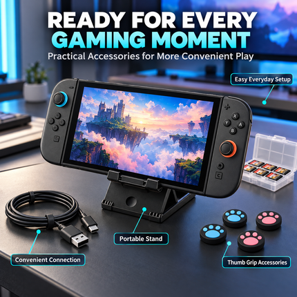 For Nintendo Switch 2 Carry Case Hard Shell Screen Protector Accessory Set Black