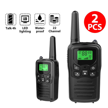 2x Walkie Talkies 10KM Long Range Two-Way Walkie-Talkie Radios w/ LED Flashlight Black
