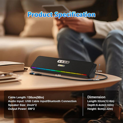 Wired USB Powered/Bluetooth 5.3 Computer Stereo Laptop Speakers for Desktop PC