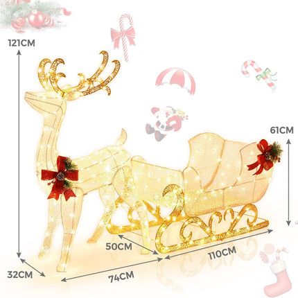 6FT Christmas Reindeer & Santa’s Sleigh, Xmas Outdoor Yard Decoration