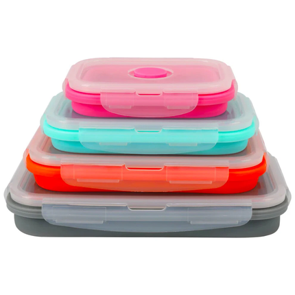 4Pcs Set Silicone Food Storage Containers Collapsible Flat Box Camping Lunch Box