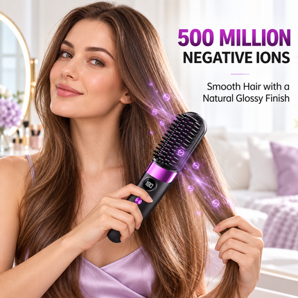 Cordless Hair Straightener Brush Purple Ionic Ceramic 4 Heat USB Rechargeable