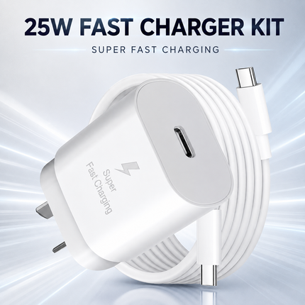 White PD 25W Fast Charger Power Adapter Samsung Type C Wall USB-C Cable Google Oppo