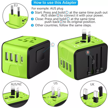 FAST 3.4 / 5A Universal Travel Adapter 3 USB &Type-C Outlet Converter Plug Power