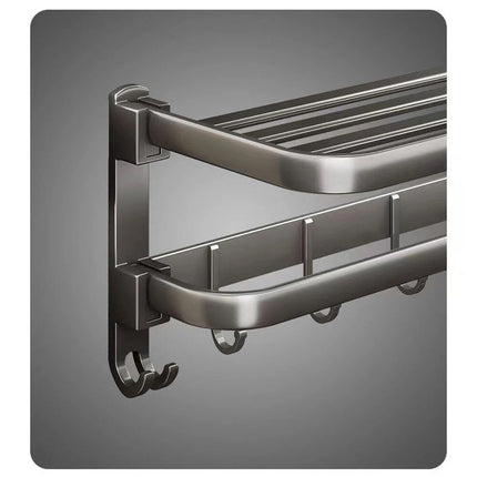 60cm Space Aluminium Wall Mounted Bathroom Foldable Towel Rail Rack Holder Grey