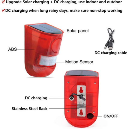 2pcs Solar Motion Sensor Detector Siren Sound Alarm LED Warning Strobe Flashing Light