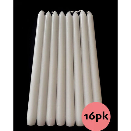 16pk Tapered Dinner Candles 25cm Tall White Unscented Taper Wedding Candle