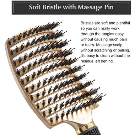 Women Detangling Nylon Bristle Brush Detangle Hairbrush Head Scalp Massage Comb Gold