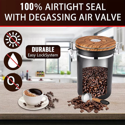 1.8L Coffee Canister Airtight Stainless Steel Vacuum Storage Bean Container