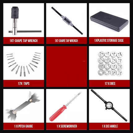 40 PCs Metric Tap and Die Set Screw Thread Drill Kit Pitch Gauge M3-M12