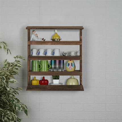 Vintage Wooden 4-Tier Spice Rack Wall Hanging Shelf Kitchen Storage Jars Stand