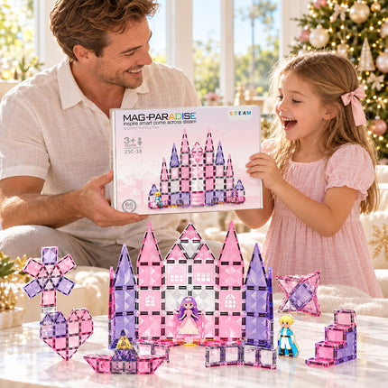 66 Pcs Diamond Magnetic Tiles Pink Princess Castle Building Set Christmas Gift