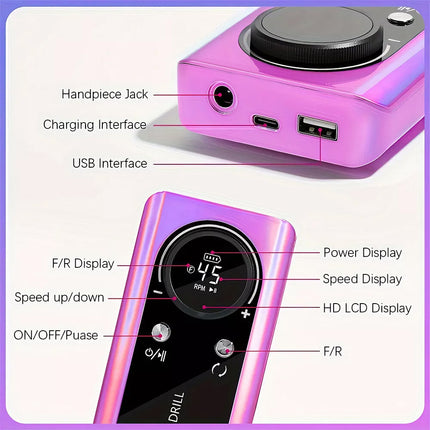 45000RPM Rechargeable Portable Nail Drill File Machine Manicure Pedicure Art