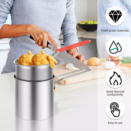 Deep Fryer with Strainer Basket and Handle Stainless Steel Fry Pot+basket+cover+furnace+clip