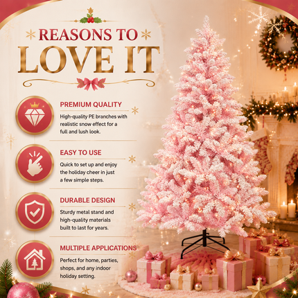 150cm Pink Christmas Tree Snow Flocked Warm White LED Light Xmas Decor