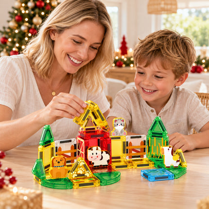 35 Pcs Magnetic Building Tiles Farm Animal Set Storage Tin Christmas Gift Toy