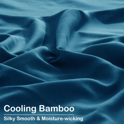 2000TC Bamboo Cooling Quilt Cover Set Silky Soft Touching Comfort For All Season Queen Biscay blue