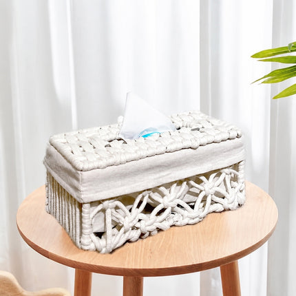 Tissue Box Woven Cotton Rope Paper Cube Organizer Container Case Holder White