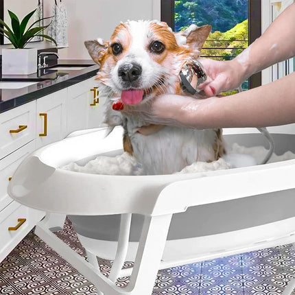 Foldable Pet Bath Tub with Adjustable Stand Portable Grooming Station Non-slip